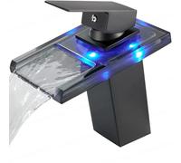 KLVN Robinet cascade LED sensible à la température, changement de couleur, robinet de vanité mono-levier (noir)