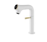 KLVN Robinet de lavabo de salle de bain en laiton blanc : mitigeur numérique à levier unique chaud et froid avec design compact (blanc court)
