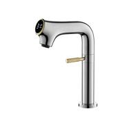 KLVN Robinet de lavabo de salle de bain en laiton blanc : mitigeur numérique à levier unique chaud et froid avec design compact (Chrome court)