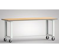 Établi L2000xP700xH840mm Hêtre multiplex gris clair Roues fixes et pivotantes, VG D125mm WS885N-2000M40-X7000