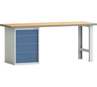 KLW-LUTZ Table De Travail 2000x700x840 Mm Multiplex Gris Bleu 4 Tiroirs
