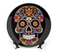 KLWQR Assiette décorative en porcelaine anglaise avec tête de mort dessinée à la main avec support de présentation de 17,8 cm - Décoration murale en céramique pour maison, cuisine, chambre à coucher