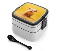 KLWQR Boîte à bento pour adulte tout-en-un, empilable, étanche, avec compartiments, double couche, étanche, cochon sautant pour femmes, hommes, bureau, travail, pique-nique
