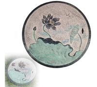 KLWQR Couvercle de Regard de 70 cm, Plaque Egout de Puits Décoratif pour Jardin, Dalles de Gué, Motif de Feuilles de Lotus et de Lotus en Relief, Grès