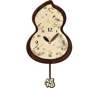 KLWQR Horloge Murale Design Moderne à Piles, Pendules Tableau Decoration Murales Artistique Silencieuse, Forme de Calebasse, Design avec Pendule, Motif Floral et Aviaire(32x59 cm/13x23 in)