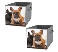 KLWQR Lot de 2 bacs de rangement cubiques pliables et étanches avec poignées - Motif bouledogue français - Boîte de rangement pour jouets - Pour la maison, les placards, les bureaux, les chambres à