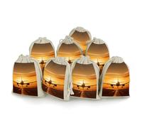 KLWQR Lot de 8 sacs cadeaux réutilisables en coton avec cordon de serrage de 12 x 17 cm, sacs de rangement pour avion au coucher du soleil, pochettes cadeaux pour bijoux, fêtes, emballages, cadeaux de