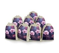KLWQR Lot de 8 sacs cadeaux réutilisables en coton avec cordon de serrage de 12 x 17 cm, sacs de rangement flous avec deux fleurs pour bijoux, fêtes, emballages, cadeaux de Noël, sacs à bonbons