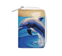 KLWQR Porte-cartes RFID pour femme - Joli petit portefeuille en cuir pour femme - Élégant motif dauphin - Avec fermeture éclair - 16 x 11,5 cm, Style :, 16x11.5cm