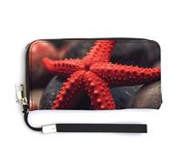 KLWQR Portefeuille en cuir imperméable avec fermeture éclair autour de la pochette - Petite étoile de mer rouge - Porte-cartes de crédit - Pour femme - Style : 20 x 10,5 cm, Style :, 20.0*10.5cm