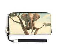 KLWQR Portefeuille en cuir imperméable avec fermeture éclair autour du petit éléphant sur un arbre avec porte-cartes de crédit pour femme, style, 20 x 10,5 cm, Style :, 20.0*10.5cm