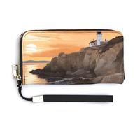 KLWQR Portefeuille en cuir imperméable avec fermeture éclair autour du phare situé au bord de la mer, porte-cartes de crédit, sac à main pour femme, style, 20 x 10,5 cm, Style :, 20.0*10.5cm