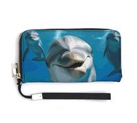 KLWQR Portefeuille en cuir imperméable avec fermeture éclair autour du sac à main drôle de dauphin qui vous regarde, porte-cartes de crédit, sac à main pour femme, style, 20 x 10,5 cm, Style :,