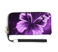 KLWQR Portefeuille en cuir imperméable avec fermeture éclair autour du sac à main mignon papillon violet porte-cartes pour femme 20 x 10,5 cm, Style :, 20.0*10.5cm