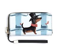 KLWQR Portefeuille en cuir imperméable avec fermeture éclair autour du sac à main pour femme Motif teckel parisien 20 x 10,5 cm, Style :, 20.0*10.5cm