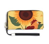 KLWQR Portefeuille en cuir imperméable avec fermeture éclair autour du sac à main pour femme Motif tournesol et oiseau 20 x 10,5 cm, Style :, 20.0*10.5cm