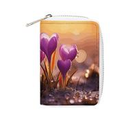 KLWQR Portefeuille RFID pour cartes de crédit pour femme, joli petit portefeuille en cuir pour femme, étui de rangement de cartes en crocus violet avec fermeture éclair, style, 16 x 11,5 cm, Style :,