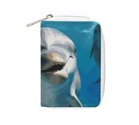 KLWQR Portefeuille RFID pour cartes de crédit pour femme - Joli petit portefeuille en cuir pour femme - Motif dauphin amusant qui vous regarde - Étui de rangement avec fermeture éclair - Style : 16 x