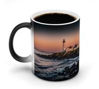 KLWQR Tasse à café 325 ml en céramique à changement de couleur, tasse à café sensible magique Portland River Lighthouse Sunrise Tasse à café Tasse à thé pour homme et femme