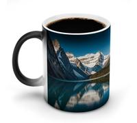 KLWQR Tasse à café 325 ml en céramique à changement de couleur - Tasse à café sensible - Panorama magique des montagnes du lac Louise - Tasse à café pour homme et femme