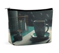 KLWQR Trousse de maquillage avec tasse à café sur table pour sac à main, trousse de maquillage étanche avec fermeture éclair, trousse de toilette de voyage pour femme, style, taille unique, Style :,
