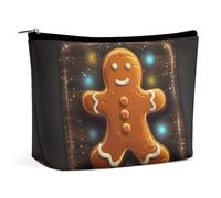 KLWQR Trousse de maquillage en forme de bonhomme en pain d'épices sur planche en bois pour sac à main, trousse de maquillage étanche avec fermeture éclair, trousse de toilette de voyage pour femme,