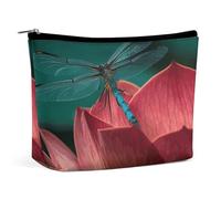 KLWQR Trousse de maquillage en forme de libellule et de fleurs pour sac à main, trousse de maquillage étanche avec fermeture éclair, trousse de toilette de voyage pour femme, style, taille unique,