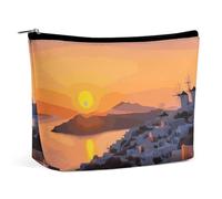 KLWQR Trousse de maquillage pour sac à main étanche avec fermeture éclair - Motif île de Grèce - Paysage du coucher du soleil - Pour femme - Style unique, Style :, Taille unique