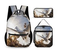 KLWQR White Dove Flying in The Sun Sac à dos léger et imperméable avec boîte à déjeuner, trousse à crayons, sac à dos de voyage pour ordinateur portable, style décontracté, taille unique, Style :,