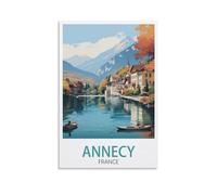 KLYCHF Annecy France Poster vintage de voyage sur toile Motif lac 60 x 90 cm