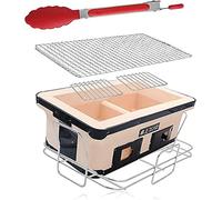 KLYDBMYT Japanese Tabletop Charcoal Grill with Wire Mesh Grill and Clip Hibachi Style Yakiniku BBQ Grill, Portable Clay Charcoal Barbecue