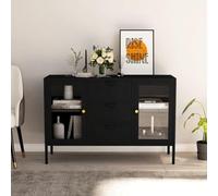 KLYEON Buffet Noir 105x35x70 cm Acier et Verre trempé, Meubles de Rangement