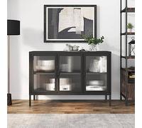 KLYEON Buffet Noir 105x35x70 cm Verre et Acier, Meubles de Rangement