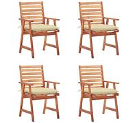 KLYEON Chaises à dîner d'extérieur 4 pcs avec Coussins Acacia Massif,Chaises de Salle à Manger en Bois d'acacia Massif avec Coussins Confort et Style pour Vos Repas en Plein air Chaises Longues