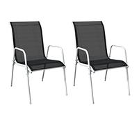 KLYEON Chaises empilables de Jardin 2 pcs Acier et textilène Noir,Ensemble Chaises de Jardin Empilables Contemporaines Robustes et Confortables pour Extérieur Chaises Longues