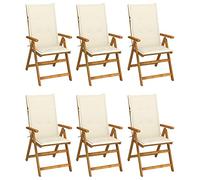 KLYEON Chaises Pliables de Jardin 6 pcs avec Coussins Bois d'acacia,Chaises de Jardin en Bois Pliable Acacia Vintage avec Coussins Crème Chaises Longues