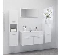 KLYEON Ensemble de Meubles de Salle de Bain Blanc Brillant Aggloméré,Meuble de Salle de Bain Ensemble Complet pour Un Rangement et Un Style inégalés Ensembles de Meubles