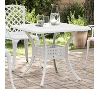 KLYEON Table de Jardin Blanc 80x80x75 cm Aluminium coulé,Table de Jardin élégante en Aluminium Blanc avec Trou pour Parasol Mobilier de Jardin