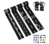 KLYKLL 4 Rouleaux de Ruban Adhésif Route 5cm x 5m, Road Washi Tape Set, Ruban Autocollant Decoratif Autoroute, Masking Tape Route avec Autocollant de Panneau de Signalisation, pour DIY Scrapbooking