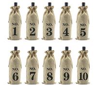 KLYNGTSK 10 PCS Sacs à Vin en Toile de Jute avec Cordon de Serrage Couverture de Bouteille de Vin en Toile Sacs à Vin Numéros Sac pour Bouteille de Vin pour Fête Mariage Anniversaire Noël, 36 * 16cm