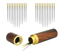 KLYNGTSK 24 PCS Aiguilles à Coudre Auto-Enfilage en Fer Aiguilles Enfilage Facile 2 Styles Aiguilles à Main Enfilage avec Étui à Aiguilles en Bois pour Cuir Denim Soie Toile (Or et Argent)
