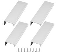 KLYNGTSK 4 PCS Poignée d'Armoire de Cuisine Argent avec 8 Vis, Poignée de Meuble en Aluminium Poignet de Meuble de Cuisine Poignées Meuble Tiroir 120 * 32 * 17.7mm pour Maison Placard Garage, Argent