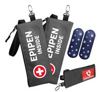 Klyrith EpiPen Medical - Lot de 2 sacs de transport pour 2 stylos - Petit sac d'urgence isolé avec blocs réfrigérants et carte d'information d'urgence - Pour EpiPen, médicaments contre l'asthme - Noir