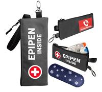 Klyrith EpiPen Medical - Sac de transport pour 2 stylos - 1 petit sac d'urgence isolé avec blocs réfrigérants et carte d'information d'urgence - Pour EpiPen, médicaments contre l'asthme - Noir