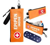 Klyrith EpiPen Medical - Sac de transport pour 2 stylos - 1 petit sac d'urgence isolé avec blocs réfrigérants et carte d'information d'urgence - Pour EpiPen, médicaments contre l'asthme - Orange