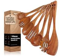 KLYRO Ensemble d'ustensiles de cuisine en teck - 7 ustensiles de cuisine de qualité supérieure, durables, antiadhésifs, sûrs, résistants à la chaleur, essentiels de cuisine pour une nouvelle maison