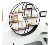 KLZUOPT Floating Industrial Style Wall Shelf, Home Multi-Layer Wooden Bookshelf, Round Wall Hanging Retro Wrought Iron Wall Decoration Wall Shelf for Home Office (Color : Black, Size : 60cm)