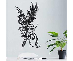 KLZUOPT Metal Phoenix Wall Decor, Phoenix Wall Hanging Art Black Iron Wall Sculpture Secular Bird Modern Wall Decorations, Flying Phoenix with Pointed Claws, for Home Office, 11.8 * 20.8in