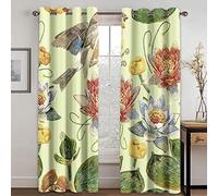 KLZUOPT Rideau occultant Exquis, Motif Plante Verte, Lotus, Oiseau, 183 x 213 cm, Rideaux Ultra Doux pour Chambre à Coucher, Rideau occultant et Rideau à œillets pour décoration de Chambre d'enfant