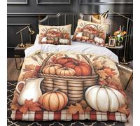 KLZXCVBNMQW Autumn Harvest Linge de Lit 3D Microfibre 3Pcs 2xTaies Douce Fall Pumpkin Basket Housse Couette Hypoallergique Entretien Fac Enfants Garçons Filles Double(200x200)